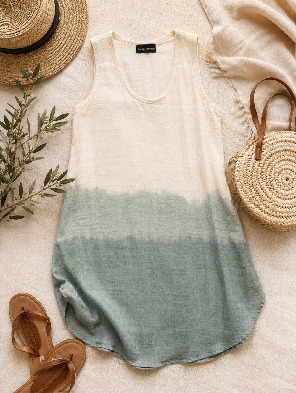 Jennifer Fukushima Silk Blend Ombre Dress Minimalist Coastal Tunic Small